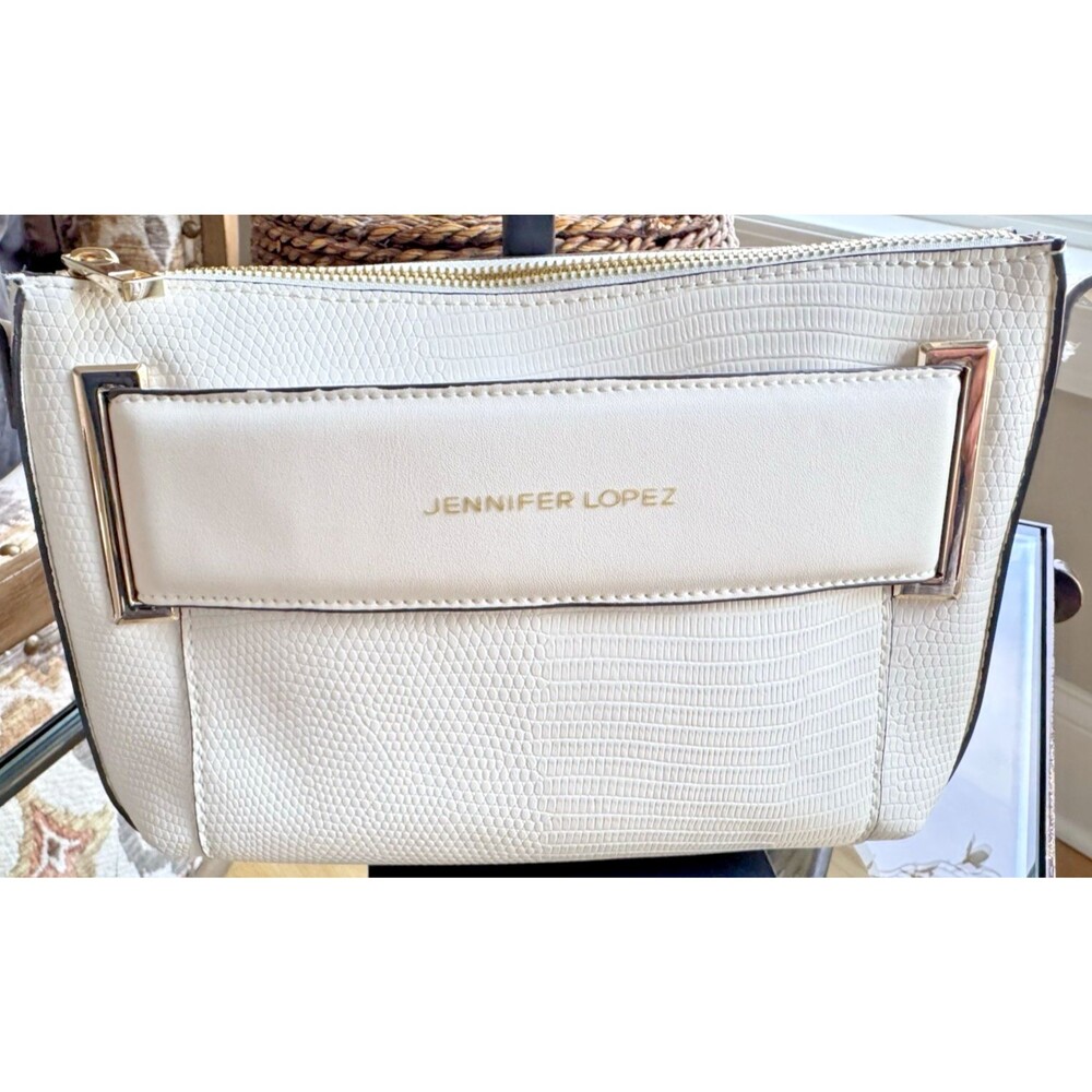 Jennifer Lopez White Textured Shoulder Crossbody Bag Gold Accent Hardware